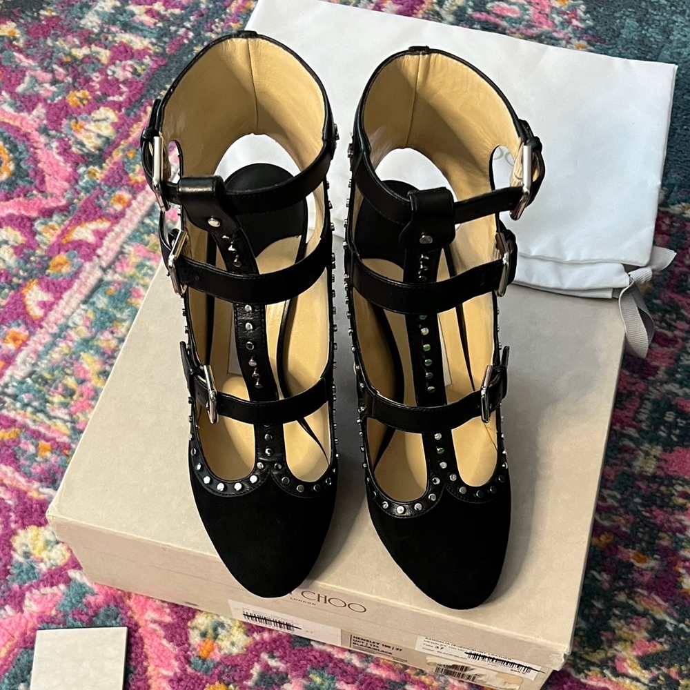 Jimmy Choo Hensley Black Studded Heels 37 - Picture 9 of 10